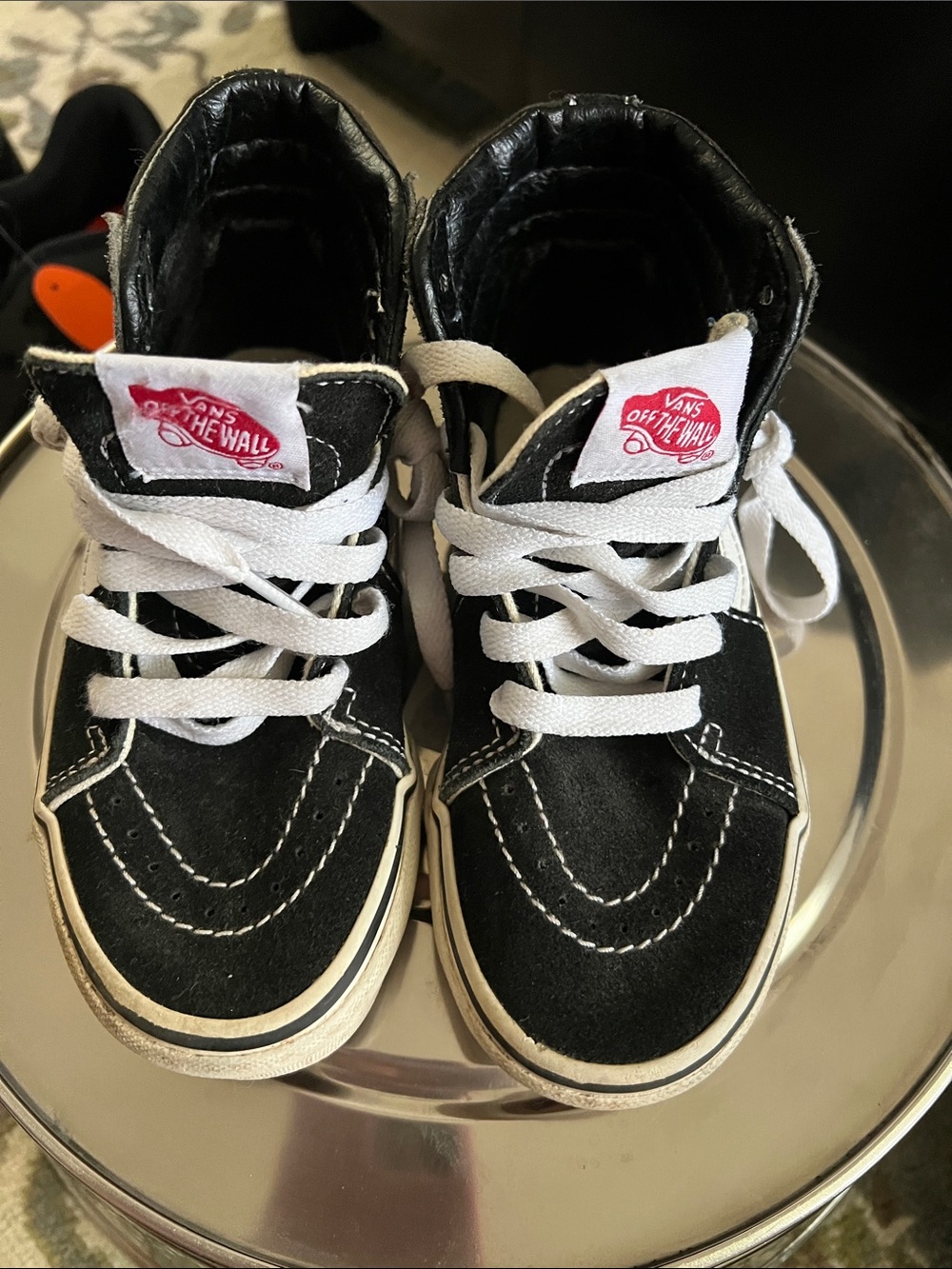 Vans Kids Black & White High-Top Sneakers with Red Logo kids 12